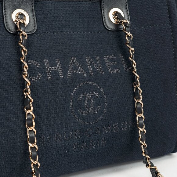 Chanel Small Deauville Black Canvas Logo Shopping Bag - Picture 9 of 16